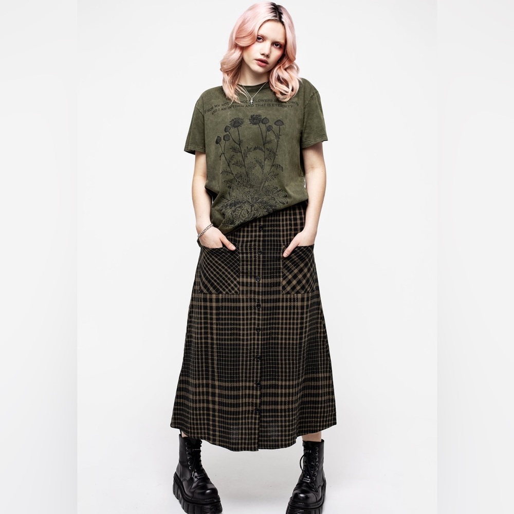 Disturbia Dropout Check Button Down Midaxi Skirt Size US 2 / UK 6